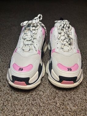 Balenciaga White Pink and Black Triple S-Style Sneakers